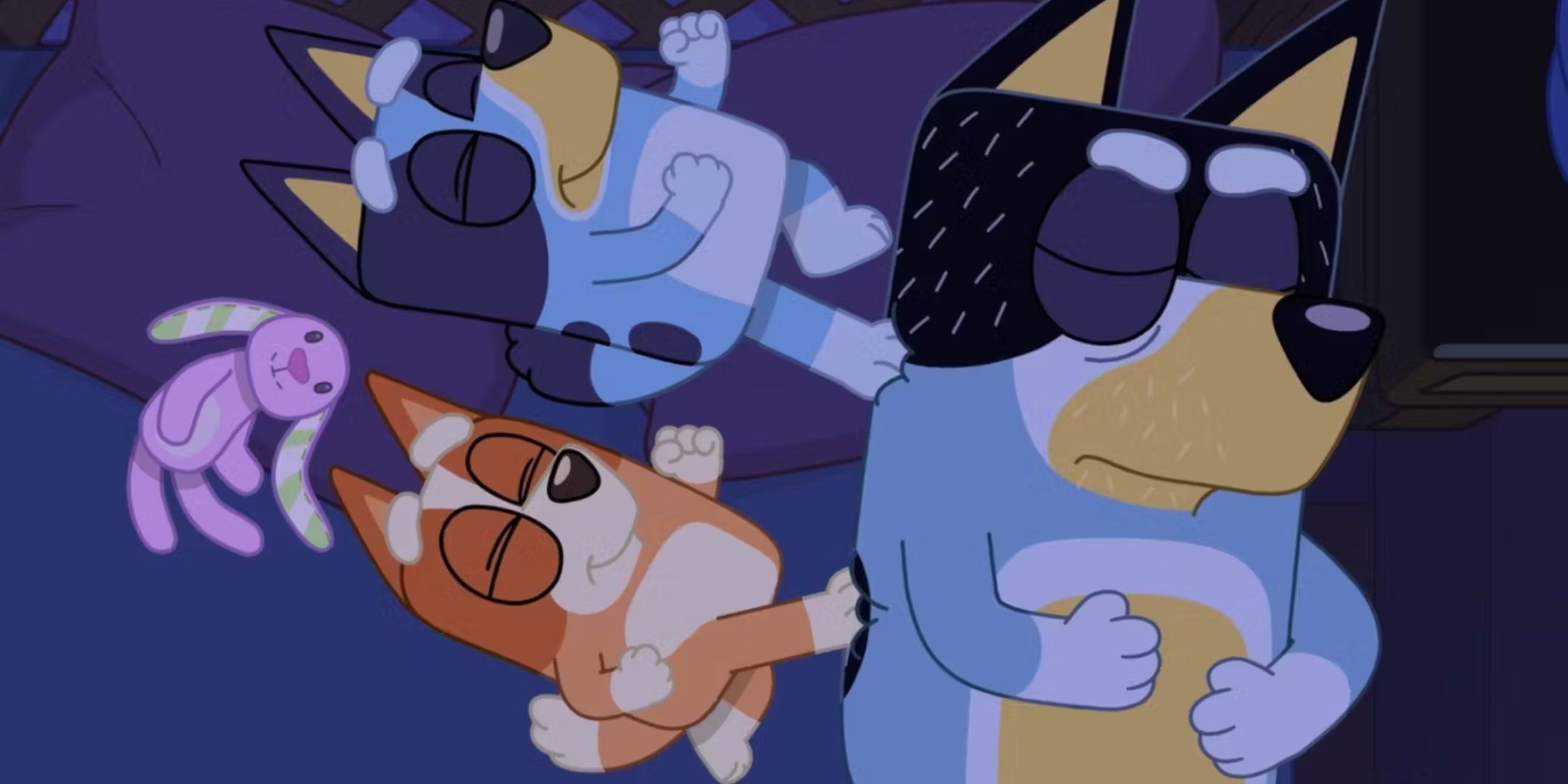 Bluey, Bingo, and Bandit in Bluey Sleepytime