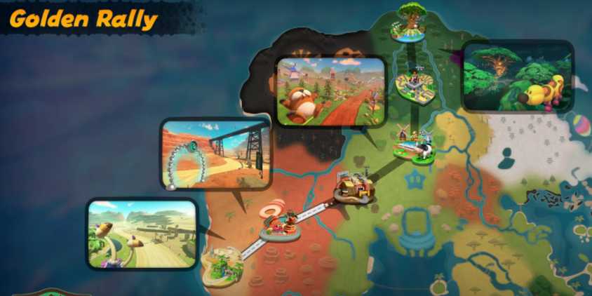 A map of Mario Kart World's Golden Rally Knockout Tour