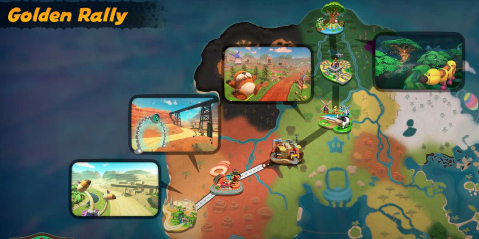 A map of Mario Kart World's Golden Rally Knockout Tour