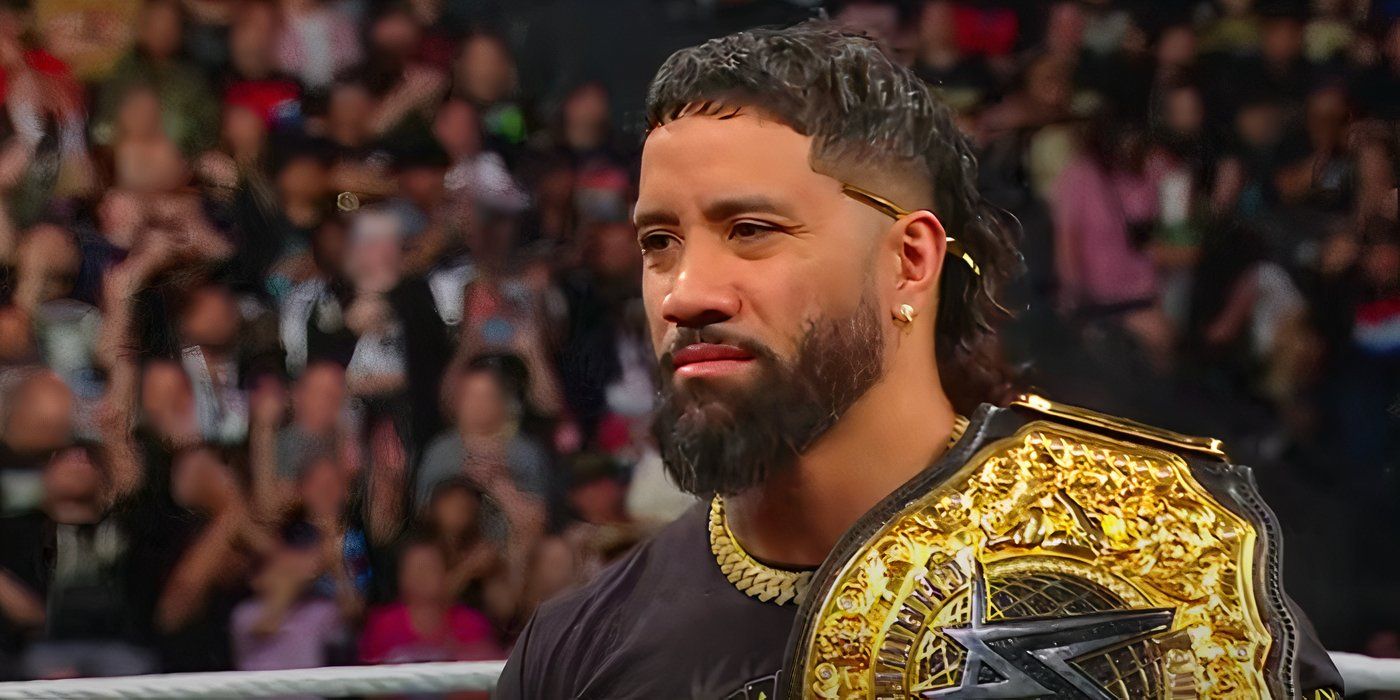 Jey Uso with the World Heavyweight Championship on WWE Raw