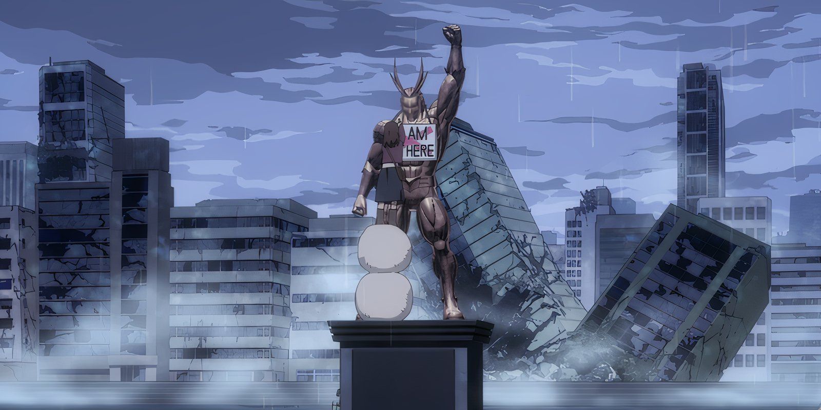 Women cleaning All Might&rsquo;s statue