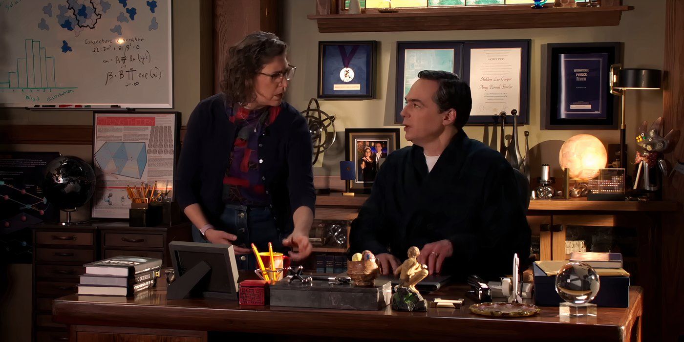 Sheldon and Amy in his office in Young Sheldon