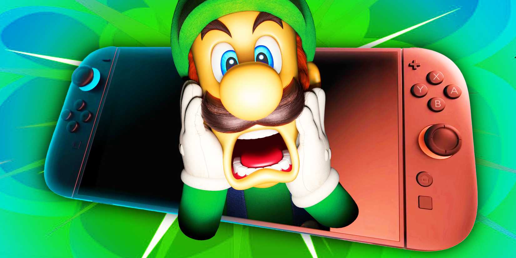 Shocked Luigi with the Nintendo Switch 2