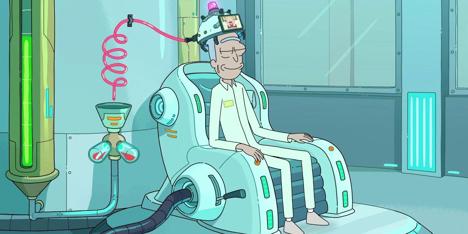 Simple Rick hooked up to a machine in Rick and Morty
