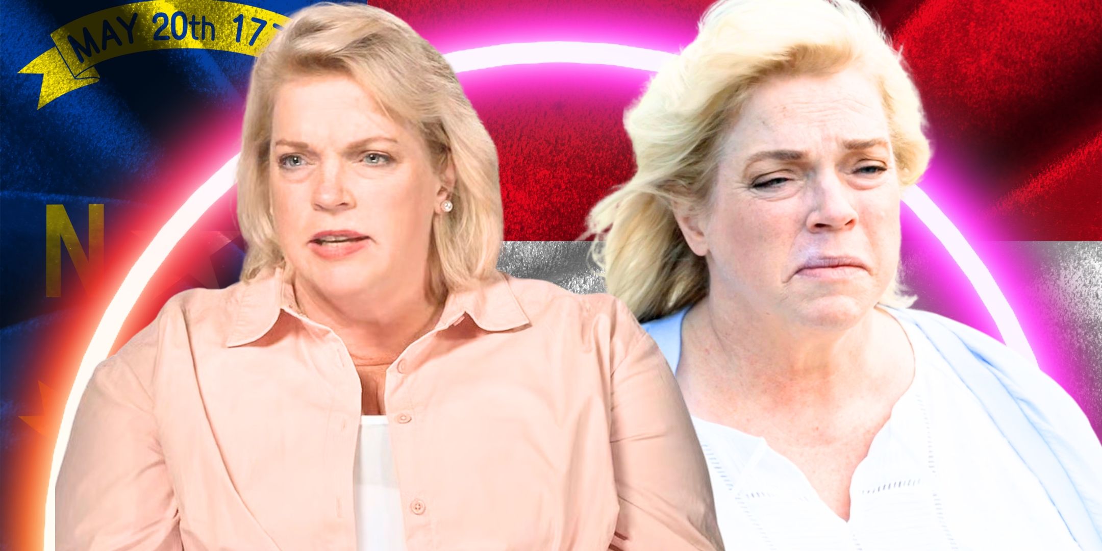 Sister Wives’ Janelle Brown looks angry and anguished in a montage image.