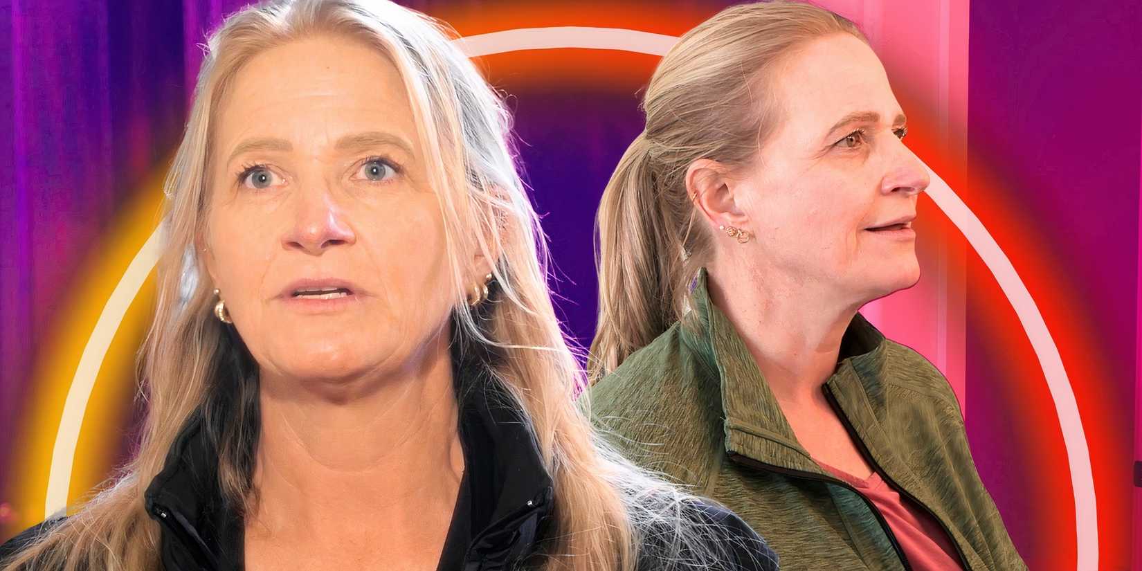 sister wives star christine brown in montage with close up and profile shot and neon accents in background