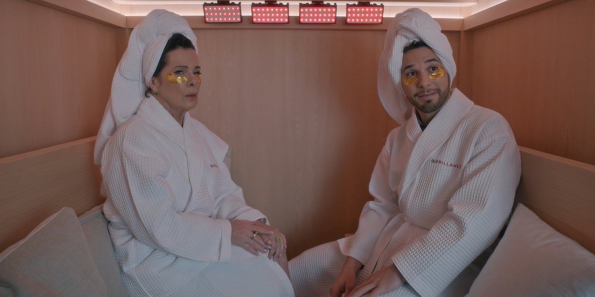 Marcia Gay Harden as Margaret Wright and Skylar Astin as Todd Wright in So Help Me Todd