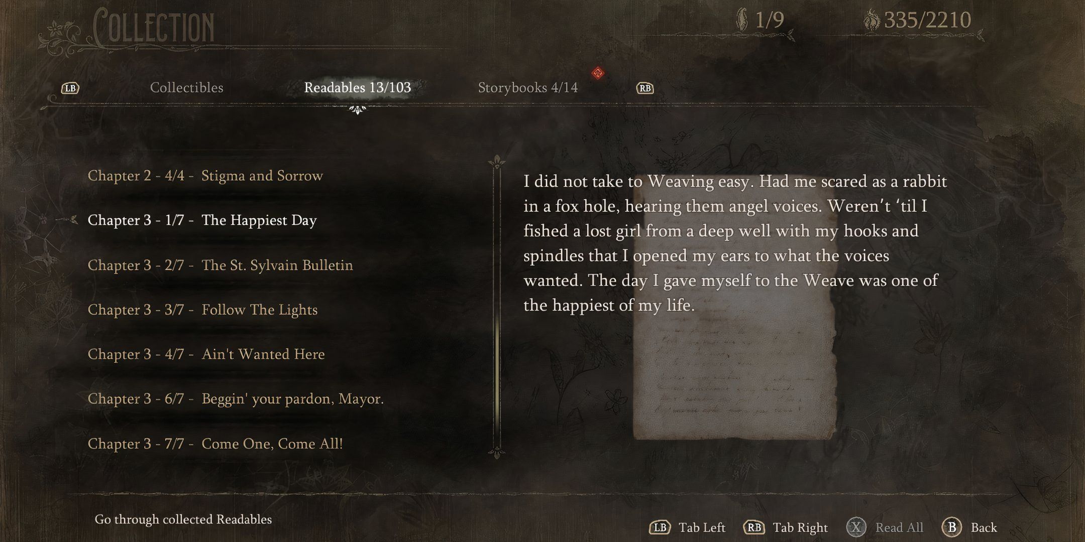 South of Midnight Readable Collectibles Chapter 3 Menu