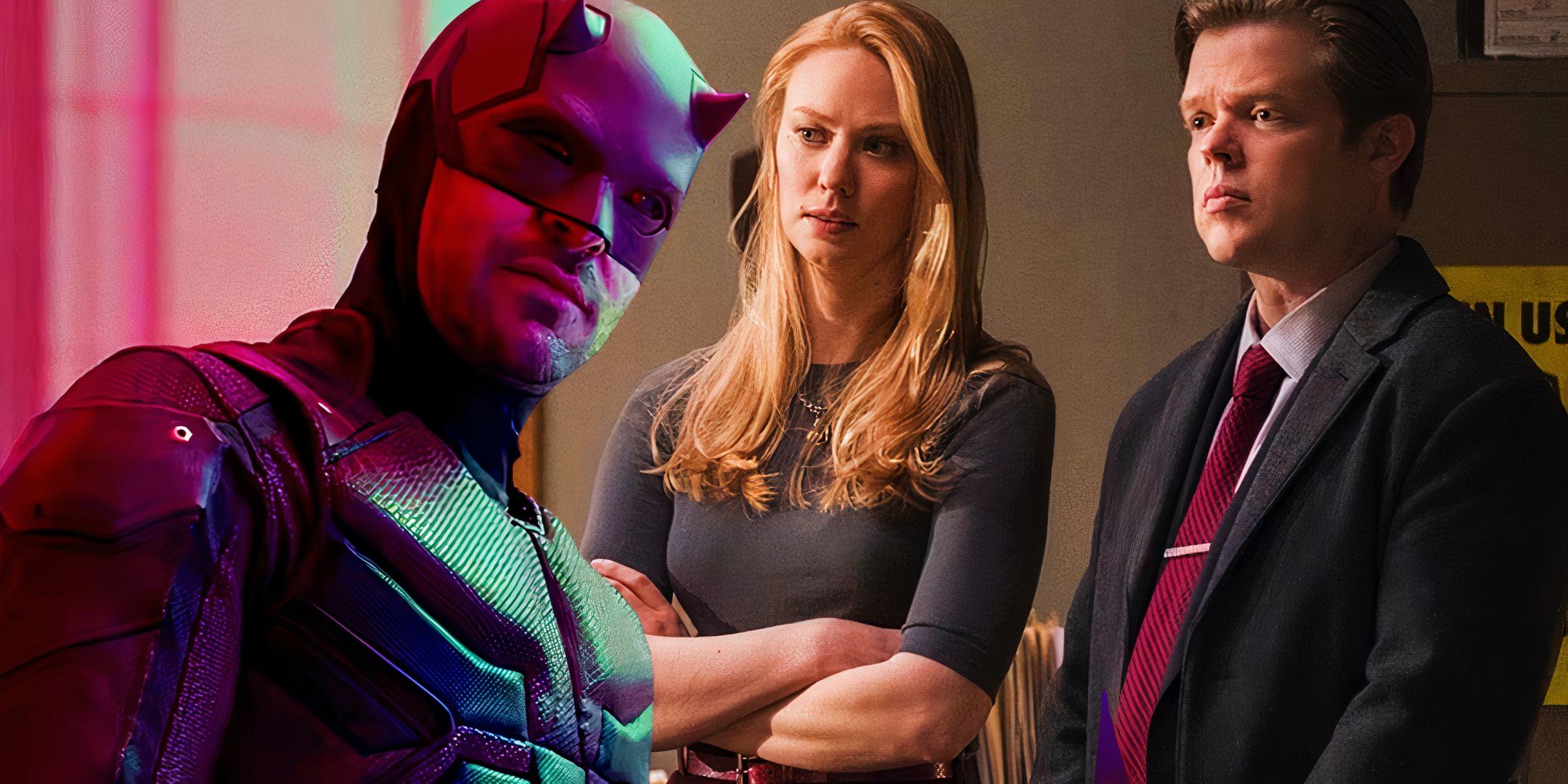 Split image of Daredevil Foggy and Karen