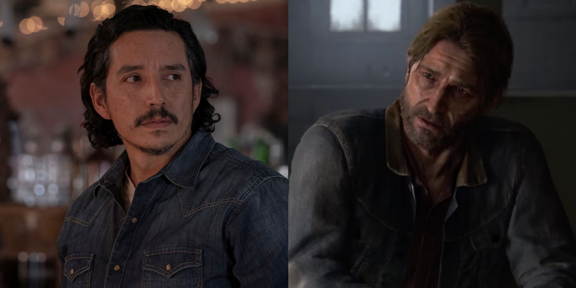 Split image of Gabriel Luna in The Last of Us and Tommy in The Last of Us Part II