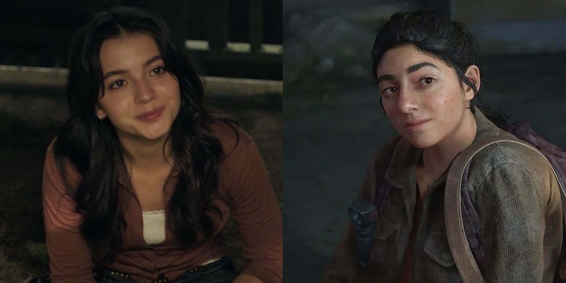 Split image of Isabela Merced in The Last of Us and Dina in The Last of Us Part II