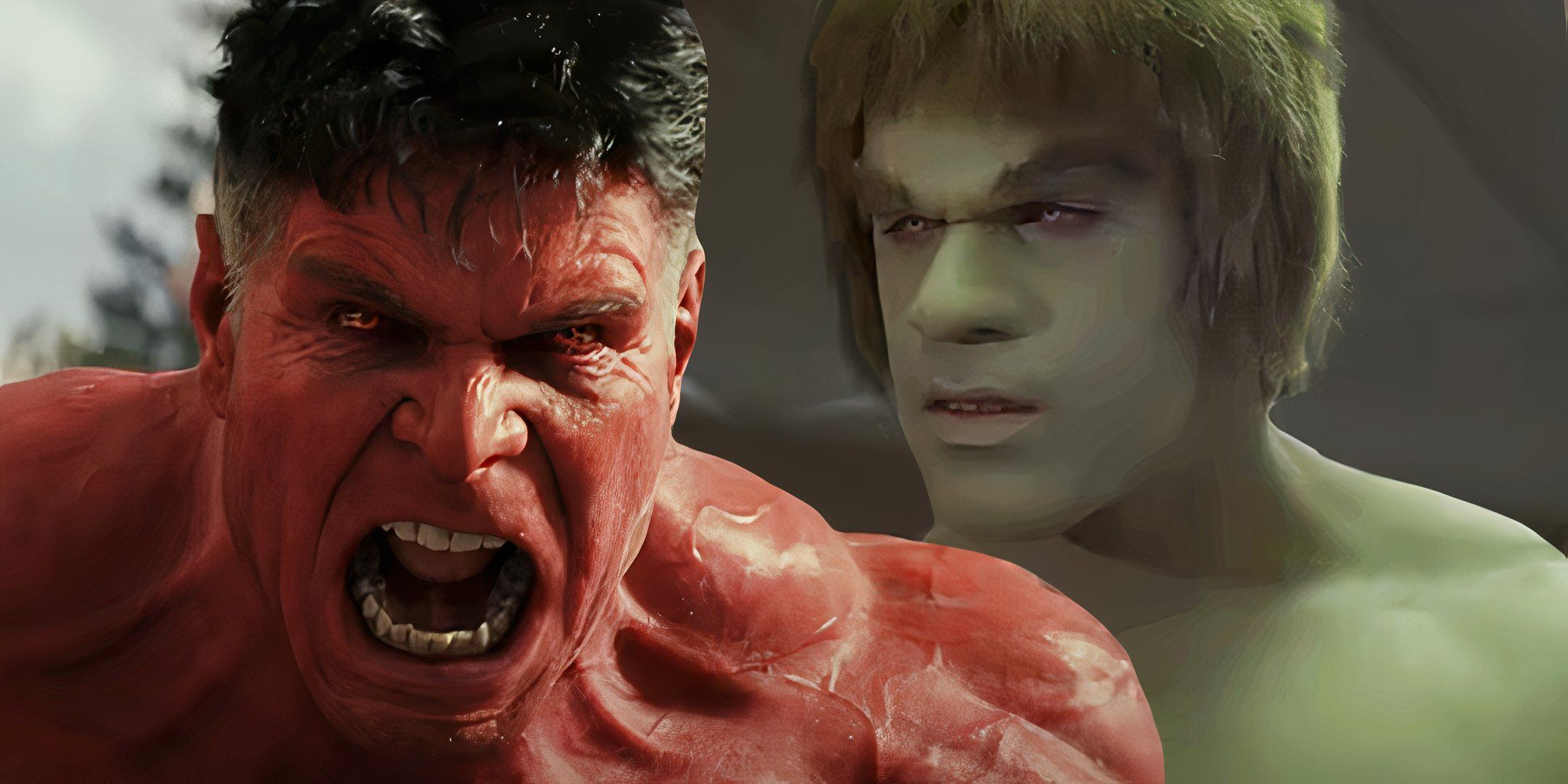 Split image of Red Hulk in MCU and Hulk in 70s The Incredible Hulk