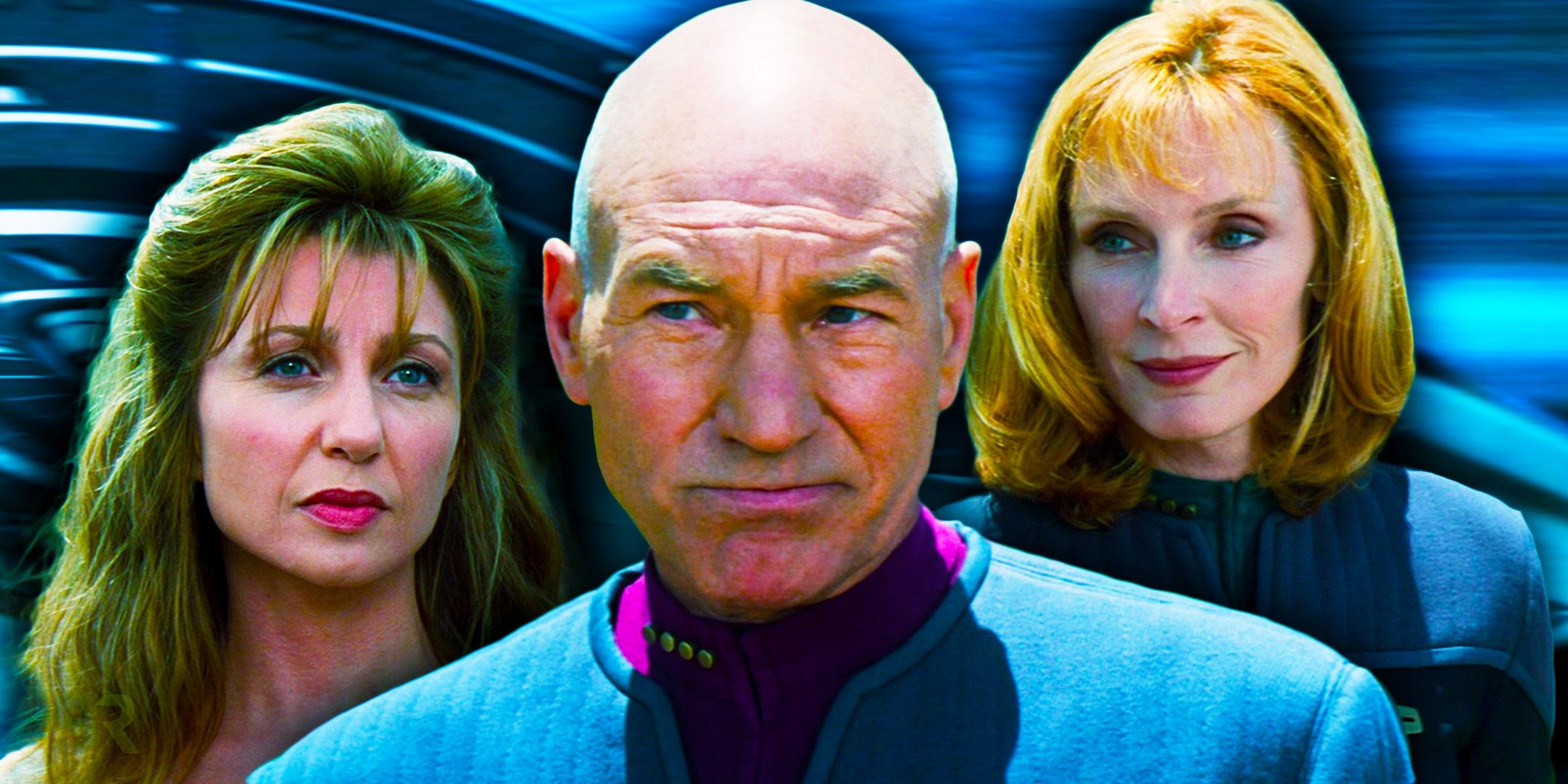Captain Picard, Anij, and Dr. Crusher from Star Trek Insurrection