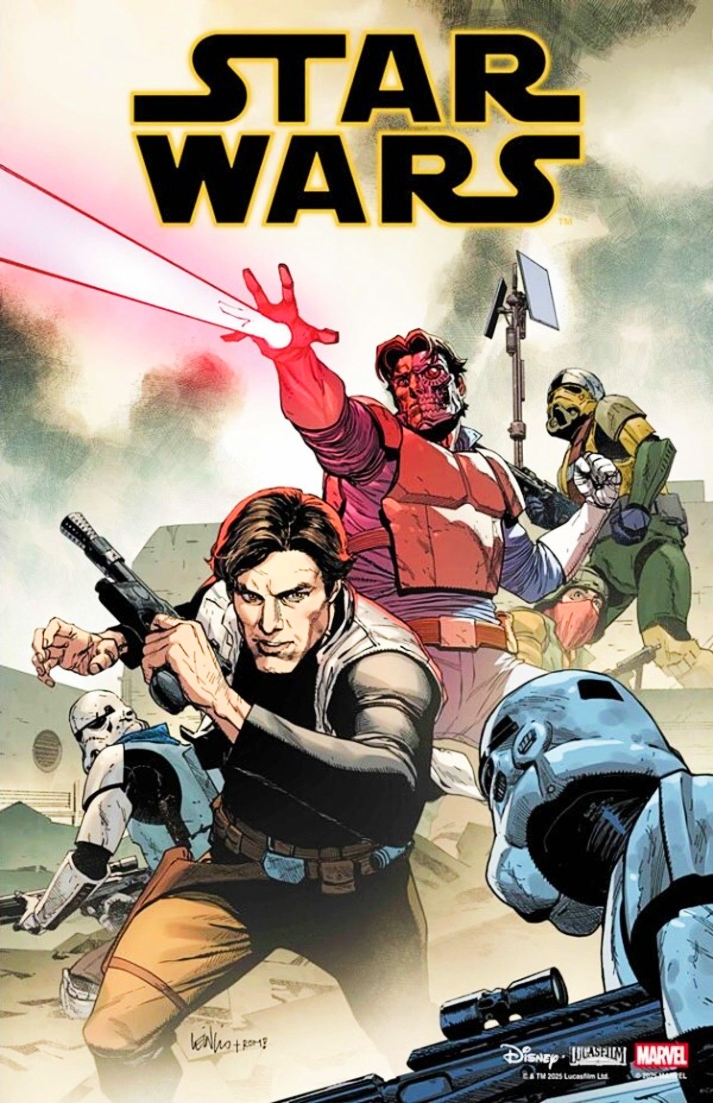 Star Wars #1, cyborg and stormtrooper characters in the midst of a firefight