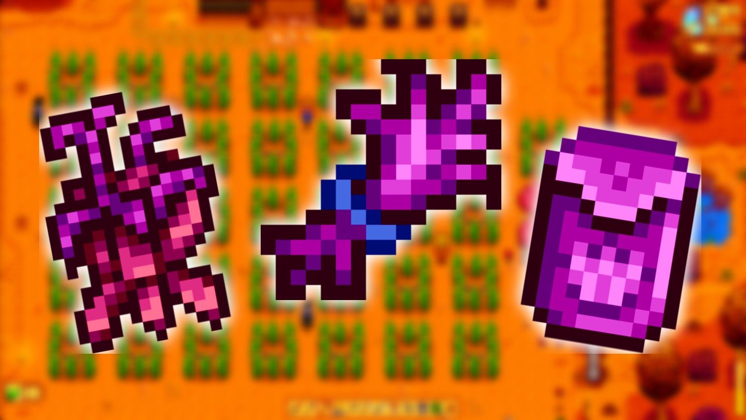 Stardew Valley fall crop amaranth on and off the plant