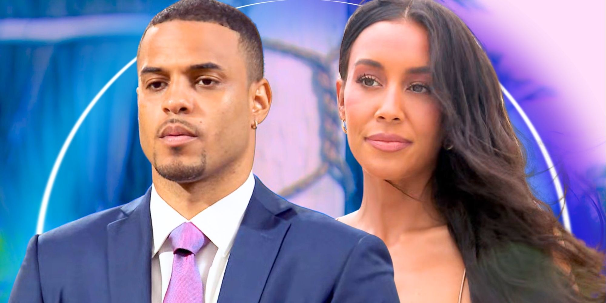 The Bachelor Season 29’s Grant Ellis and Litia Garr with serious expressions