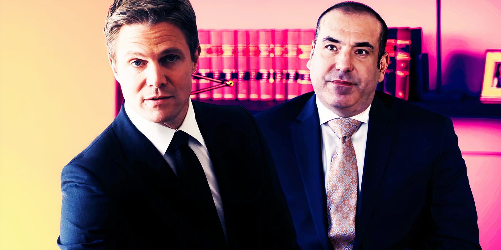 Stephen Amell as Ted Black in Suits LA episode 7 and Rick Hoffman as Louis Litt in Suits season 8
