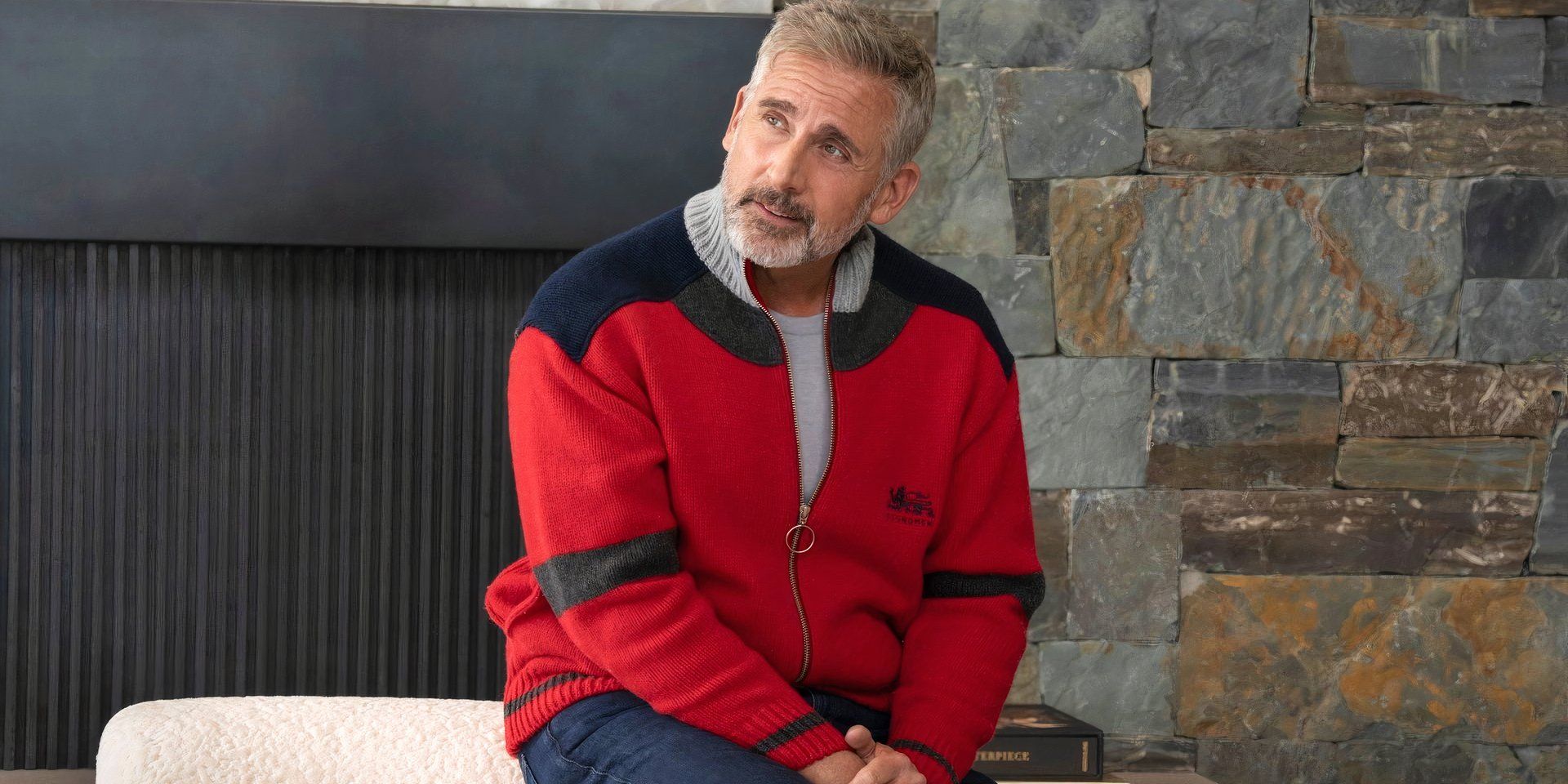 Steve Carell is looking to the side in Mountainhead