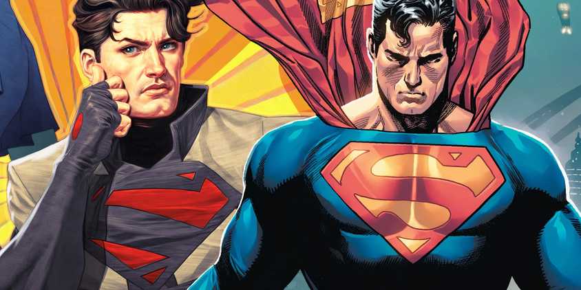 Superman Looking Serious Next to Super Son Jon DC