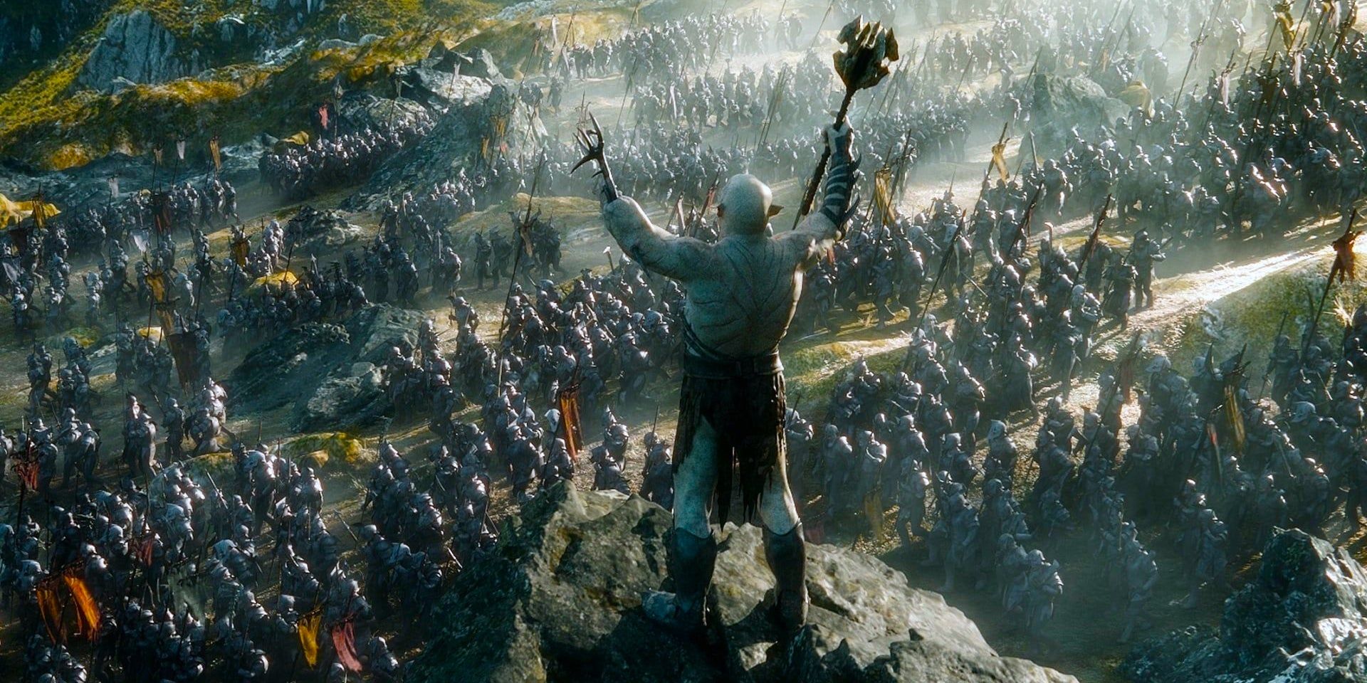 Azog the Defiler looks down at his army in The Hobbit The Battle of the Five Armies