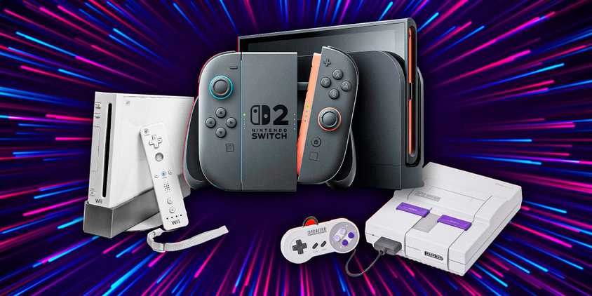 Switch 2 beside Wii and SNES Consoles