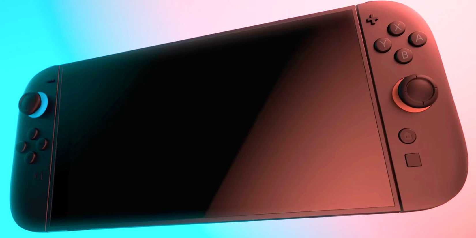 Nintendo Switch 2 with a pink and blue background. 