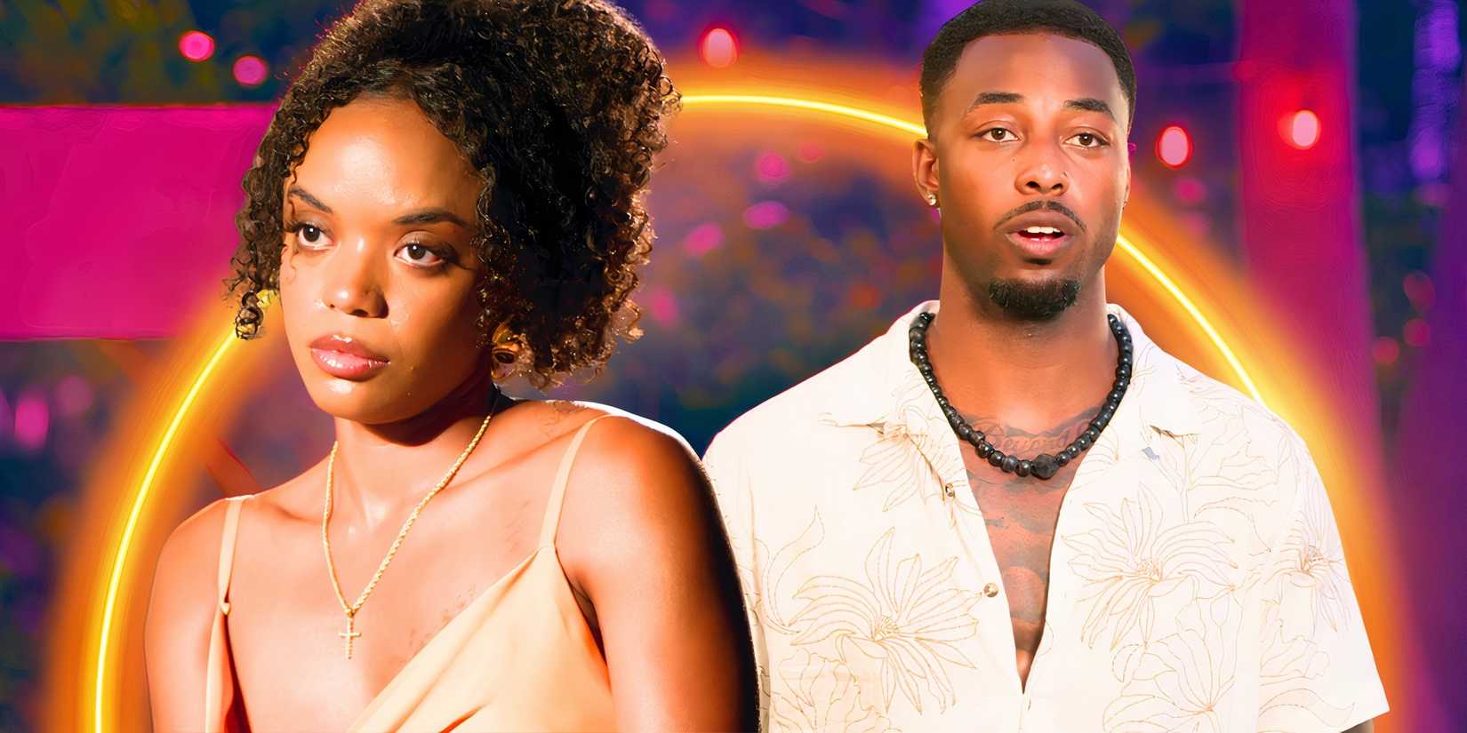 side by side image of Temptation Island Season 1's Shanté Glover and Brion Whitley