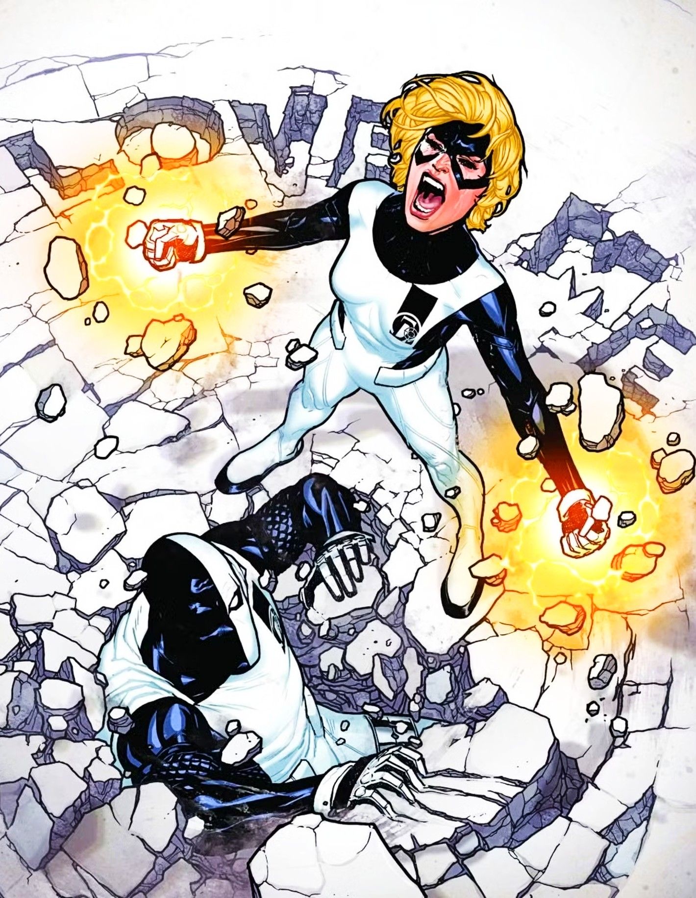 Terra causing Deathstroke to sink into the ground