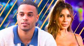 The Bachelor’s Grant Ellis & Juliana Pasquarosa with neutral expressions