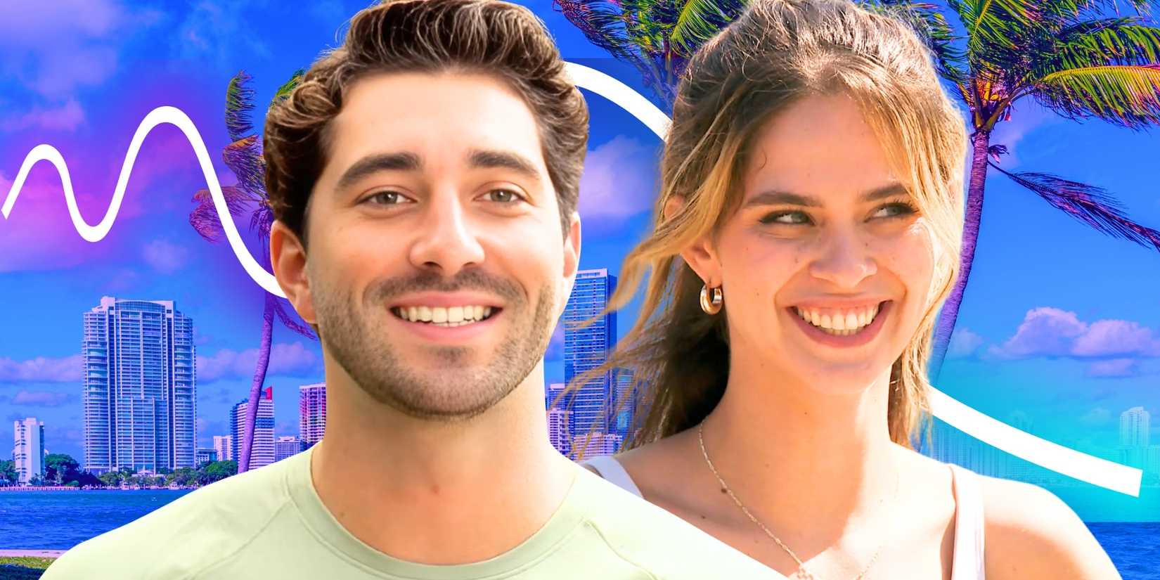 The Bachelor’s Joey Graziadei & Kelsey Anderson smile in front of the Miami landscape
