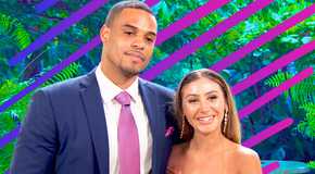 side by side image of The Bachelor's Grant Ellis and Juliana