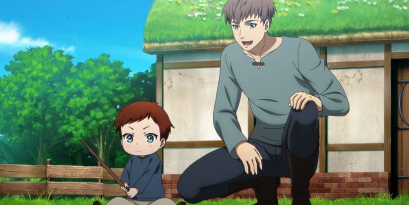 The Beginning After the End anime Arthur as a baby with his father Reynolds