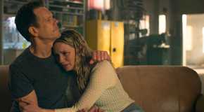 Hub Halloran (Kevin Bacon) hugging Maryanne (Jennifer Nettles) to comfort her in The Bondsman Season 1