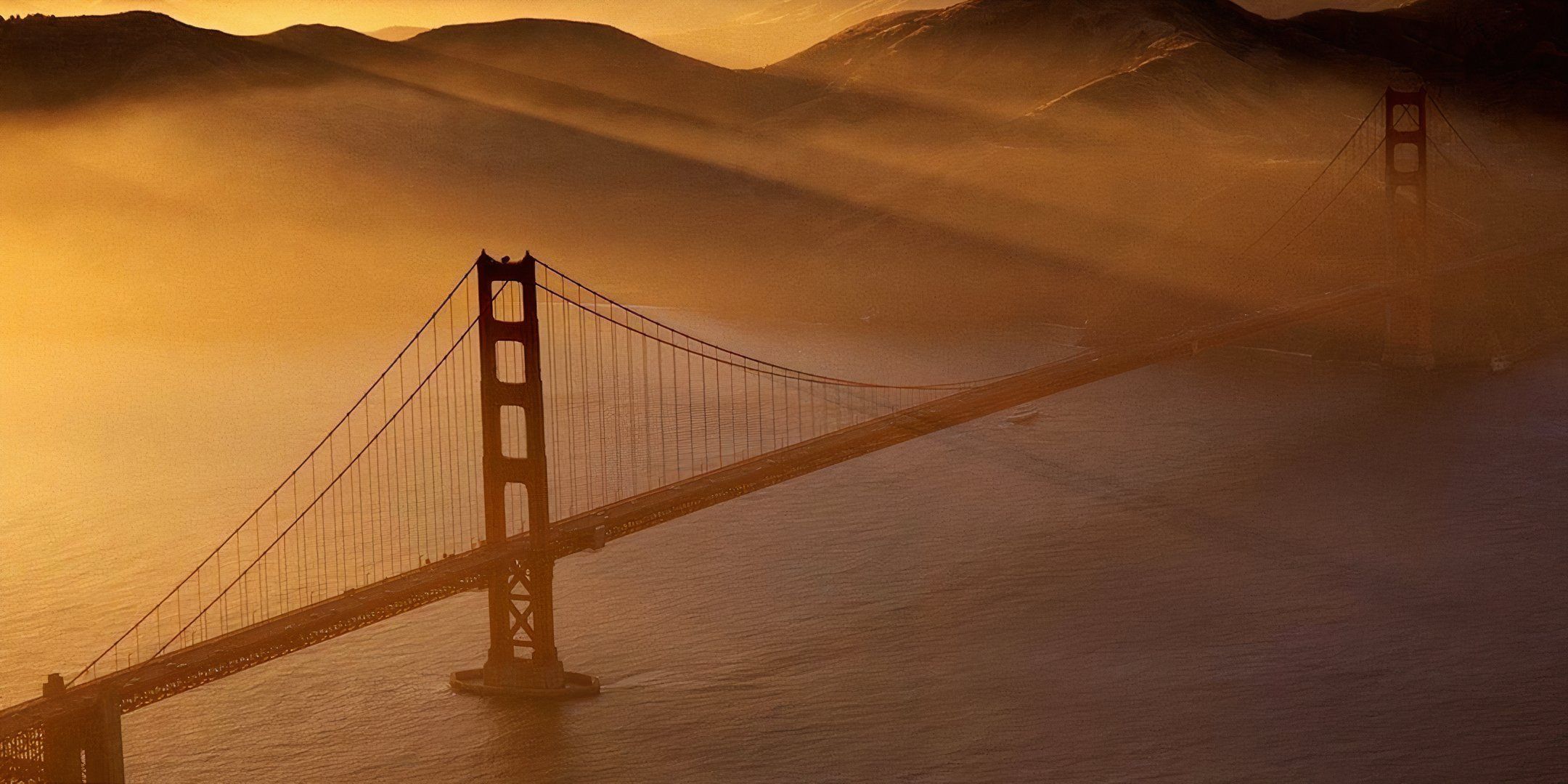 A bird's-eye view of the Golden Gate Bridge. 