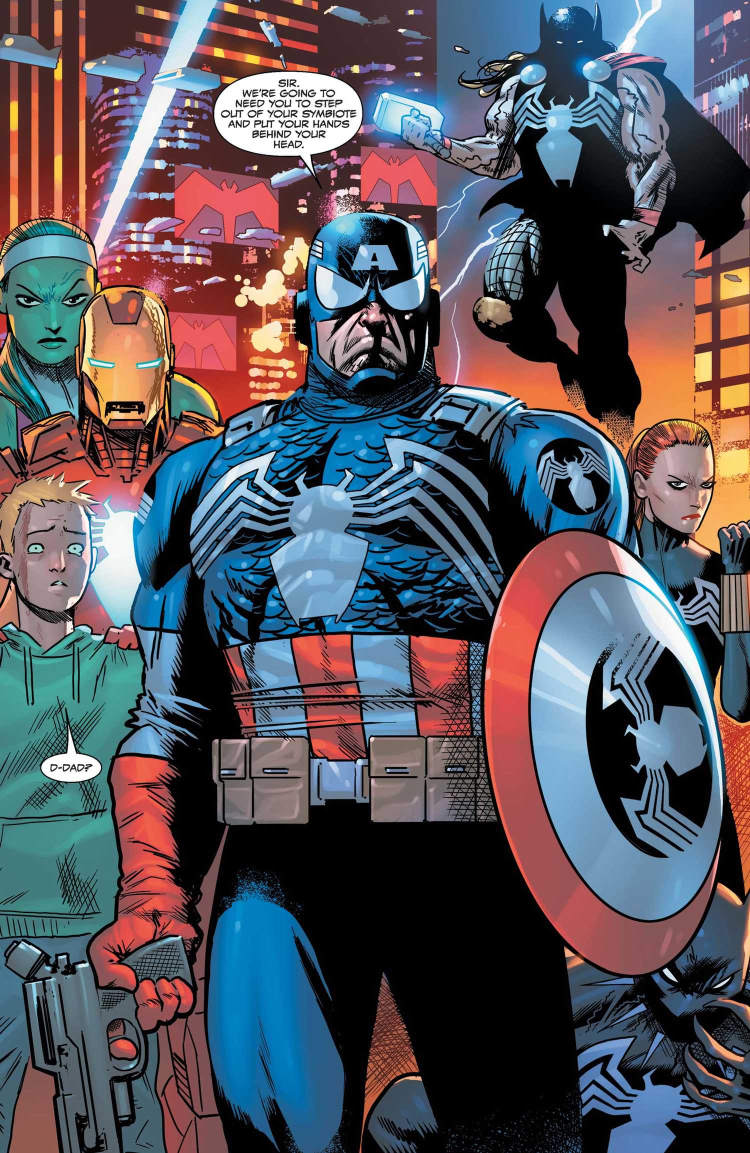 The evil Venomized Avengers assemble, led by Captain America, in Venom (2018) #27