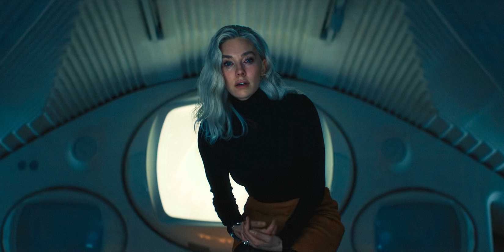 Sue Storm / Invisible Woman (Vanessa Kirby) with a sad look in her eyes in The Fantastic Four: First Steps