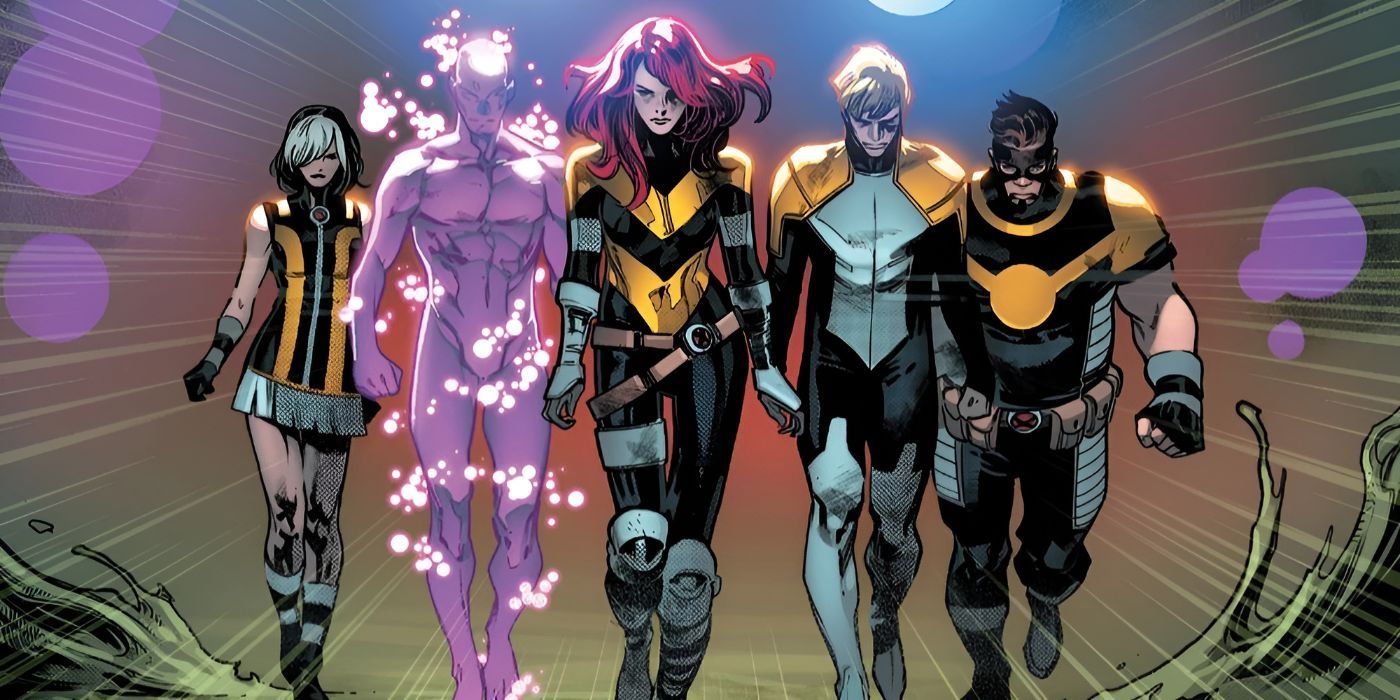 The Five walk together toward the viewer