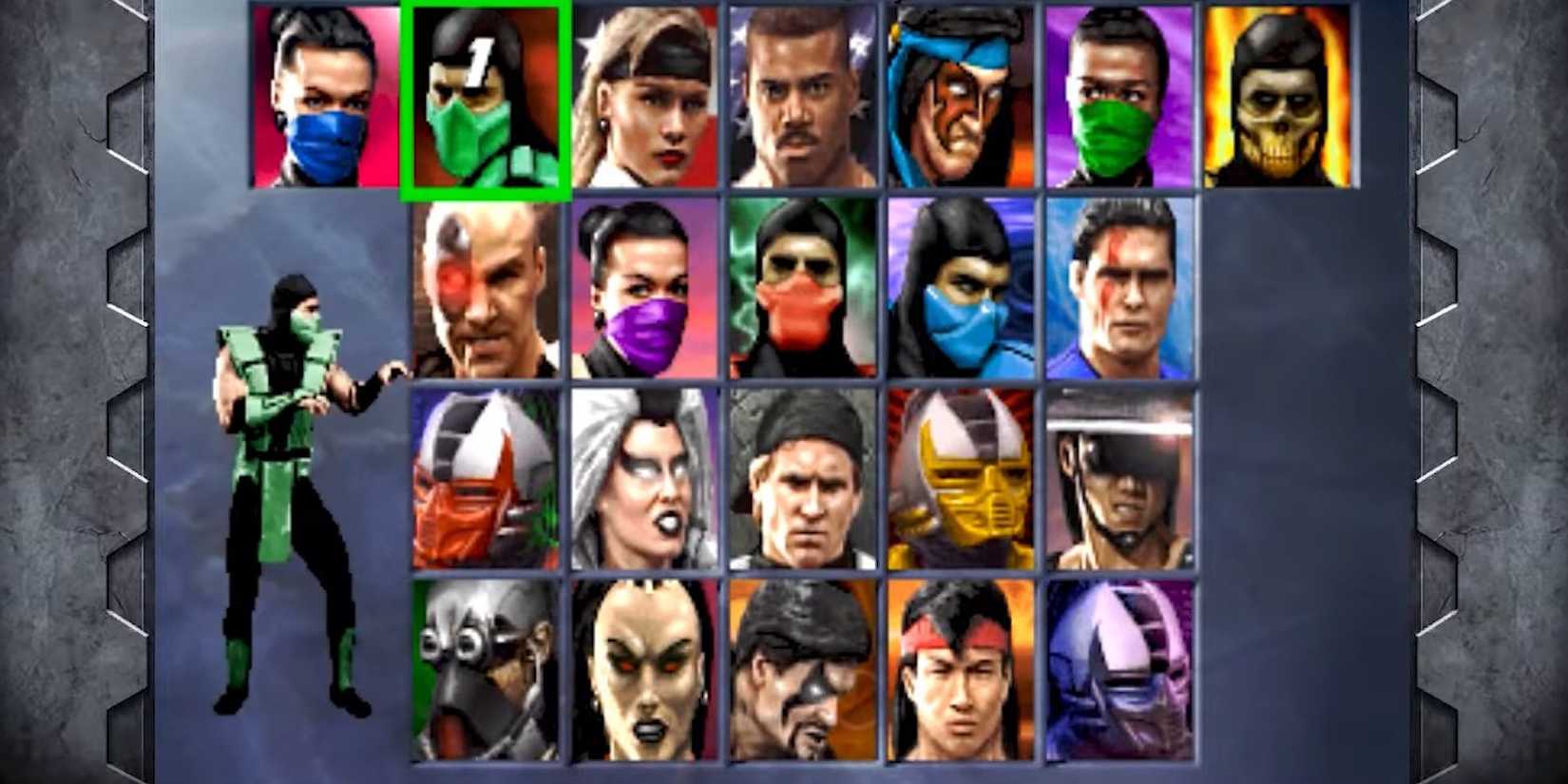 The full character roster in Ultimate Mortal Kombat 3 in the MK Arcade Kollection.