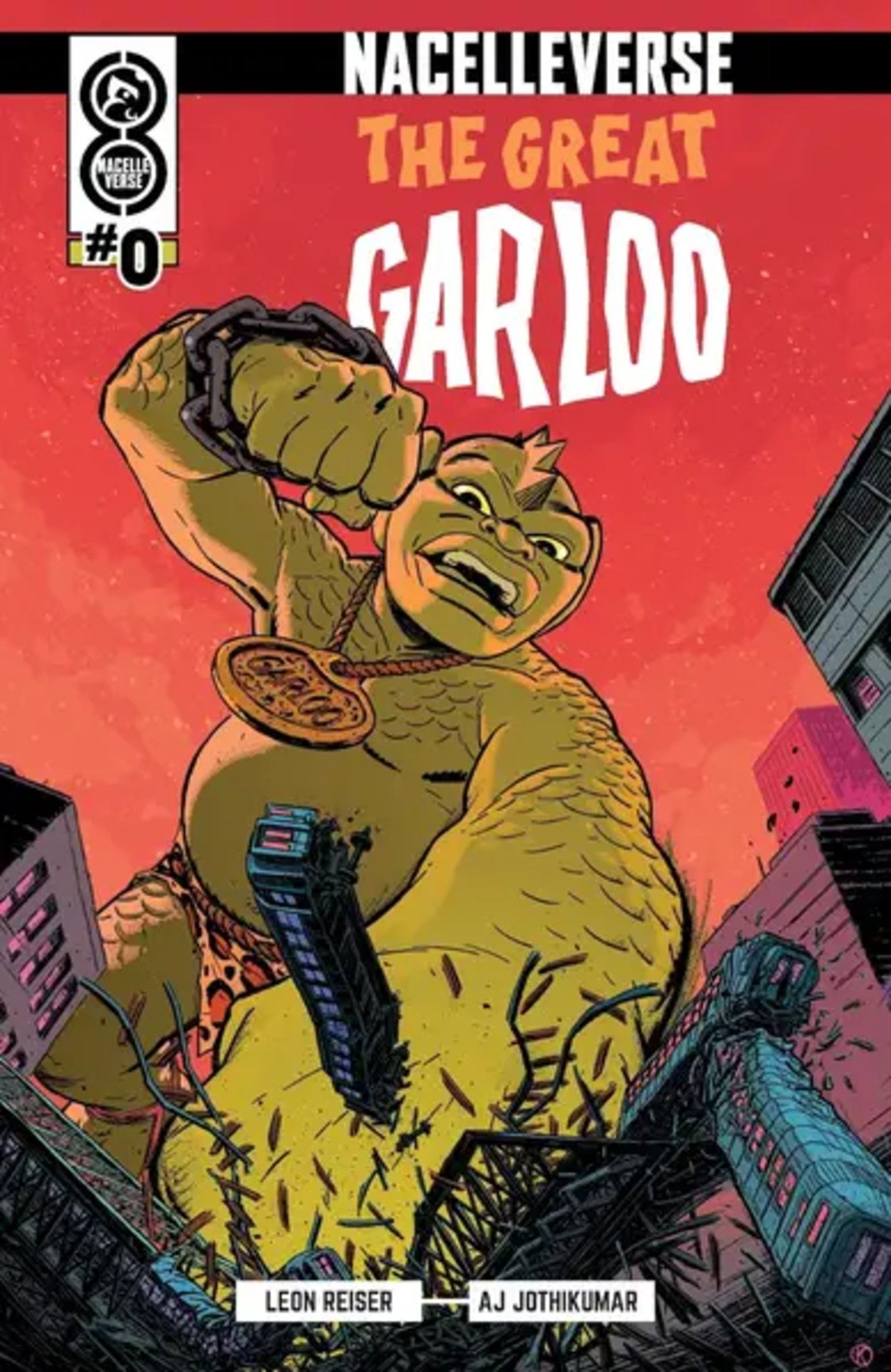 The Great Garloo #0 cover, the giant creature attacking a city Godzilla-style