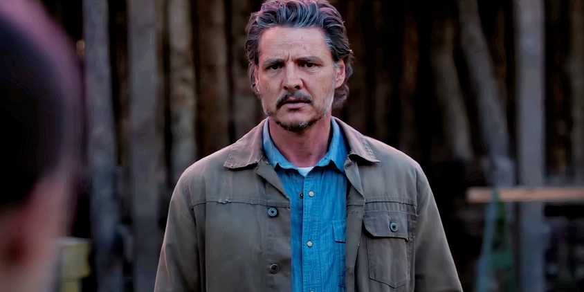 Pedro Pascal looking serious as Joel in The Last of Us season 2