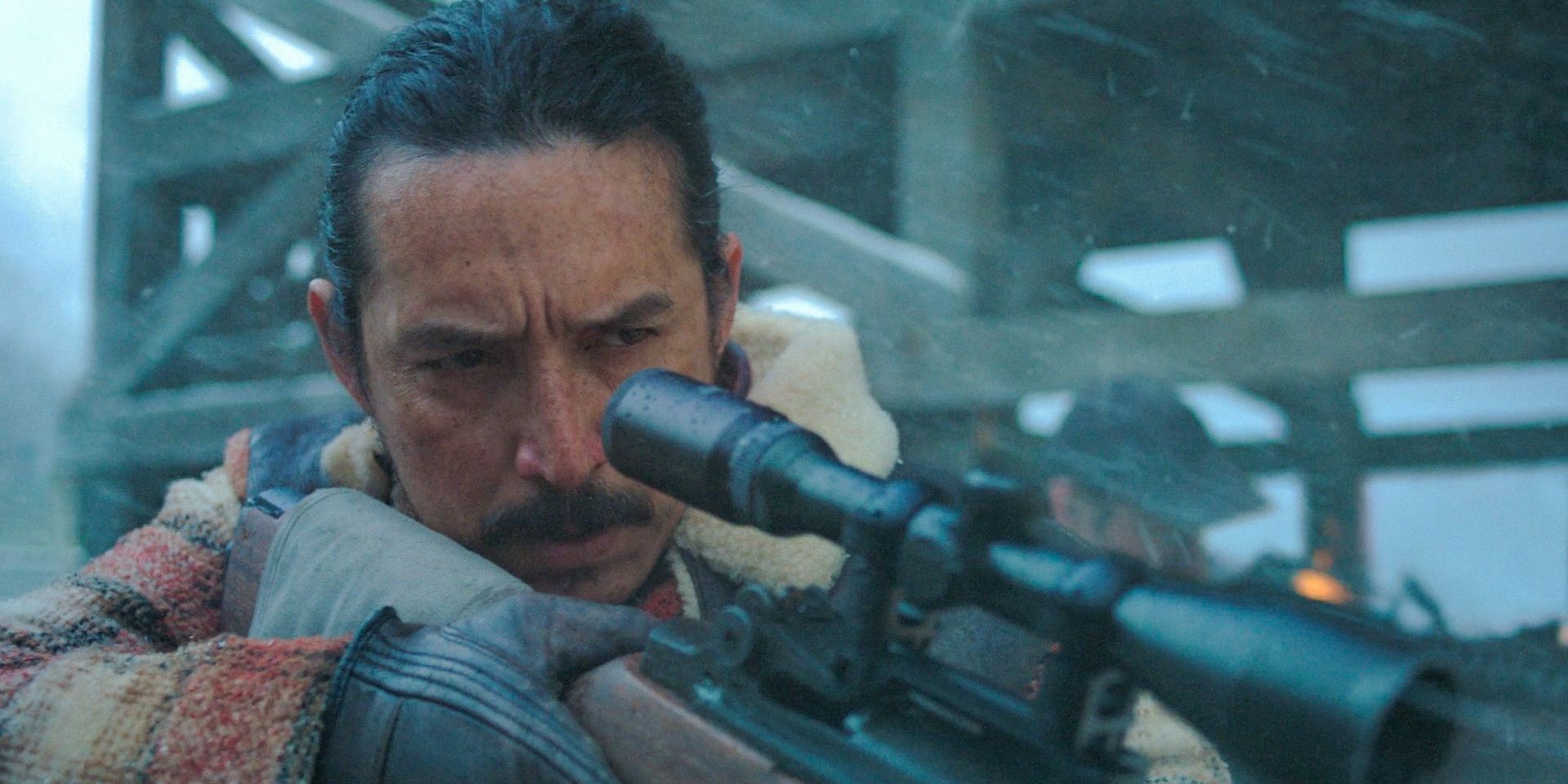 Tommy Miller (Gabriel Luna) aiming his weapon in The Last of Us Season 2 Ep 2