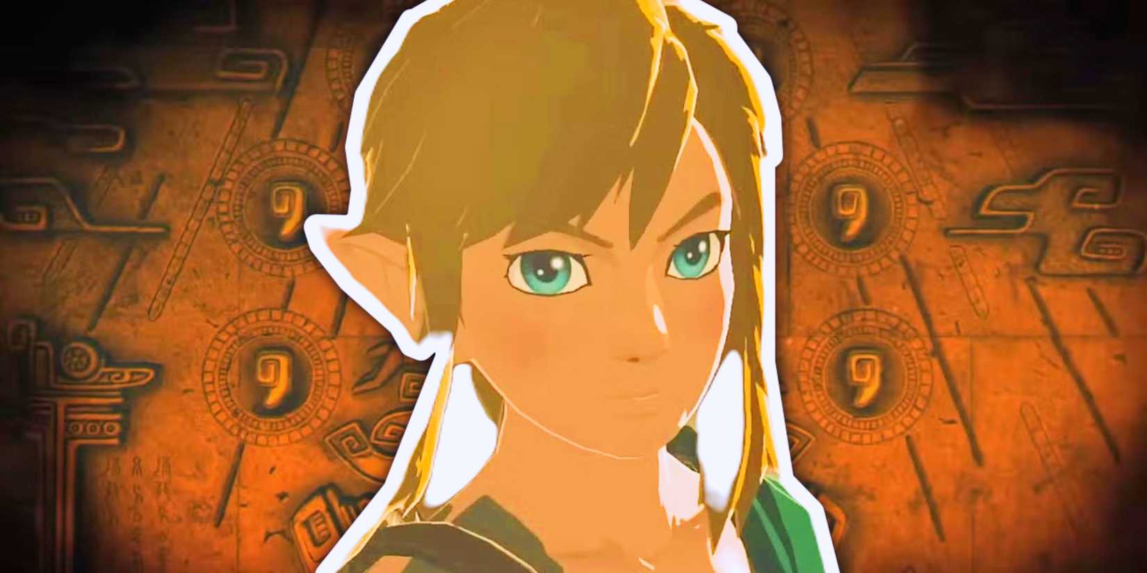 The Legend of Zelda Tears of the Kingdom Link in front of a cave drawing of dungeons.