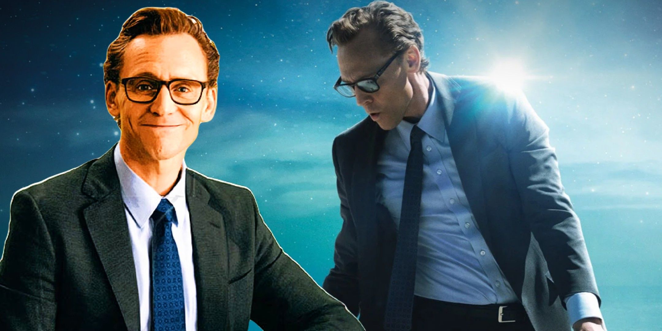 A composite image of Chuck smirking at the camera in front of Chuck dancing against a blue backdrop in The Life of Chuck.