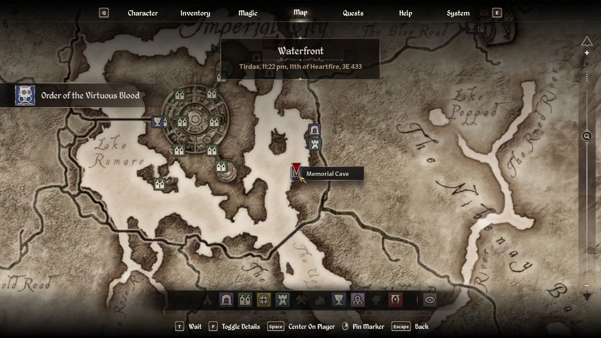 The location of Memorial Cave on Oblivion Remastered's map.