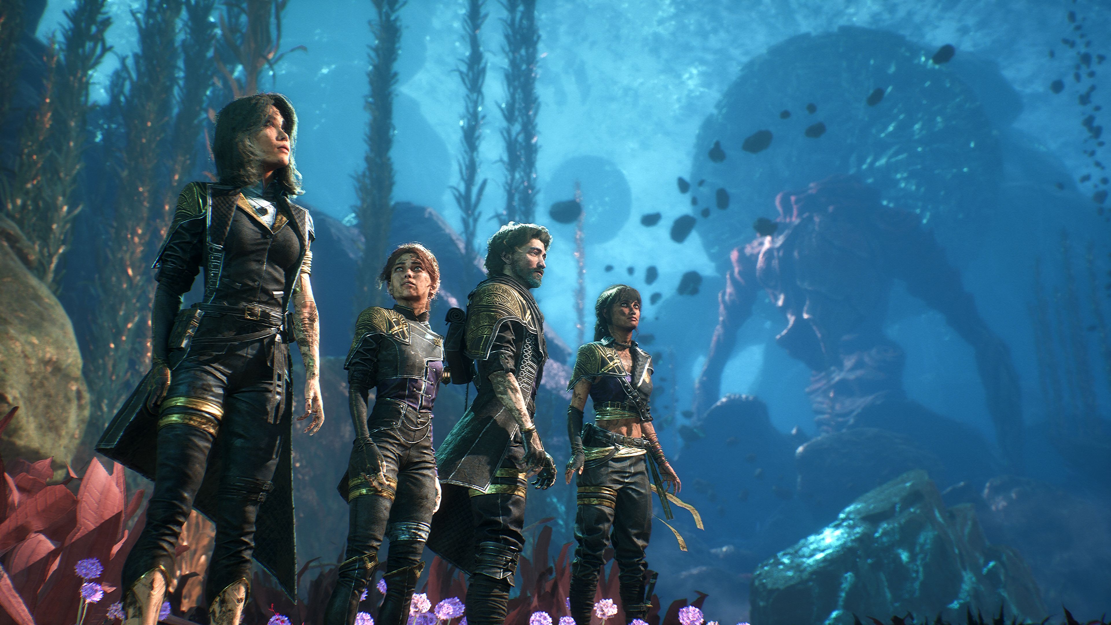 The members of Expedition 33 marvel at an underwater area in Clair Obscur.