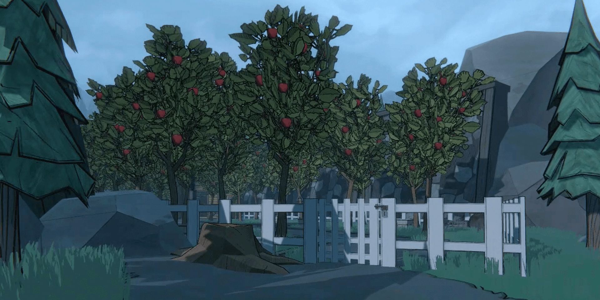 The Orchard gate as it appears in Blue Prince.