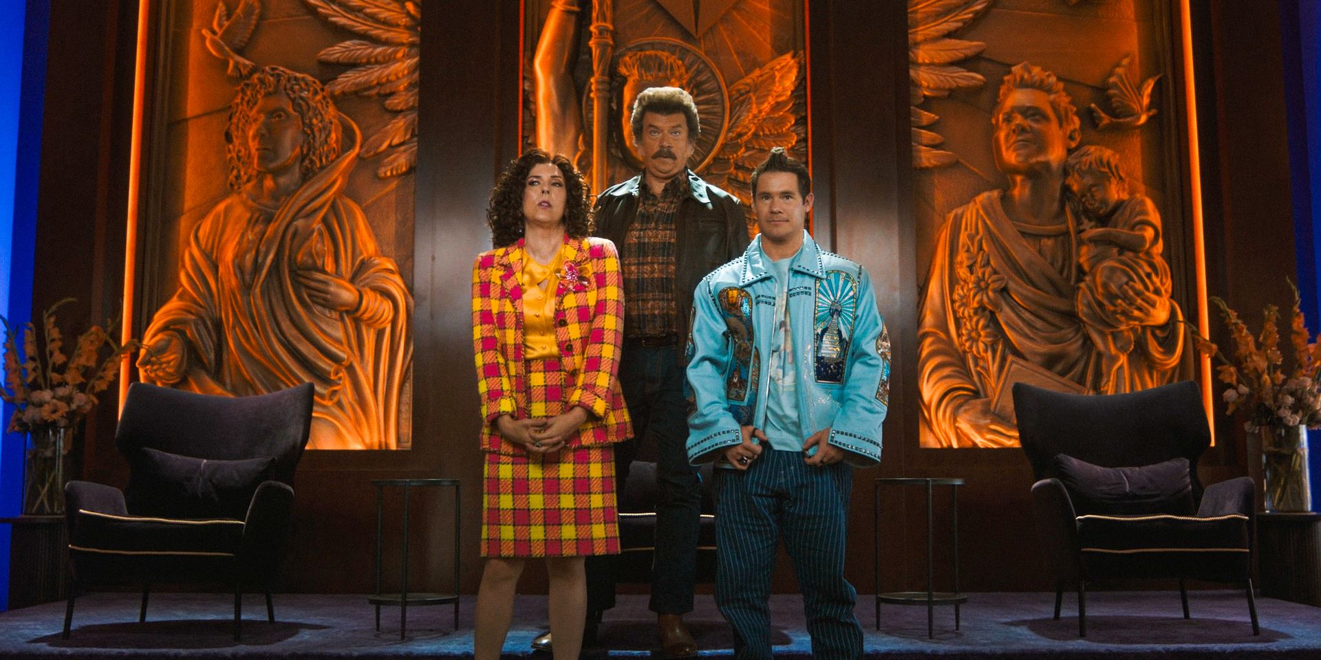 Judy (Edi Patterson), Jesse (Danny McBride) and Kelvin (Adam Devine) in The Righteous Gemstones Season 4 Ep 8