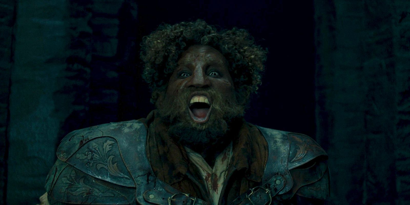 Loial (Hammed Animashaun) roaring in The Wheel of Time Season 3 Ep 7