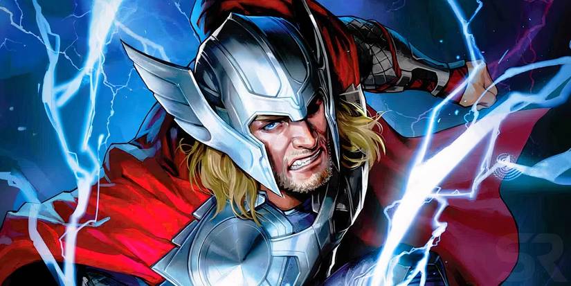 Marvel Comics' Thor surging with lightning power.