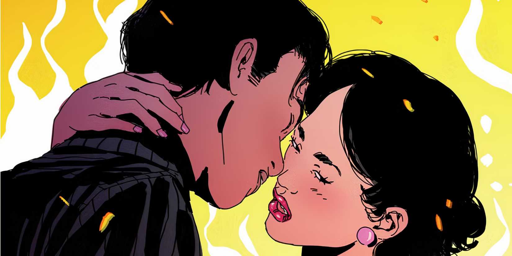 Two characters are about to kiss in Tom King's Love Everlasting